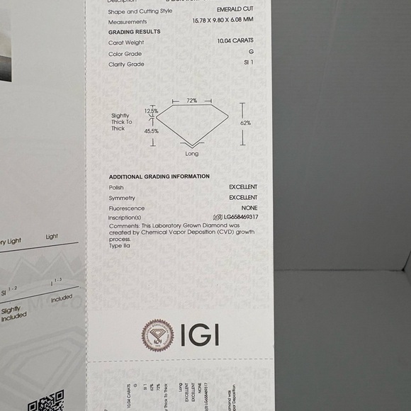 10.04ct Emerald Cut Lab Grown Diamond Ring – IGI Certified – Size 6.5 18k White - Picture 5 of 16